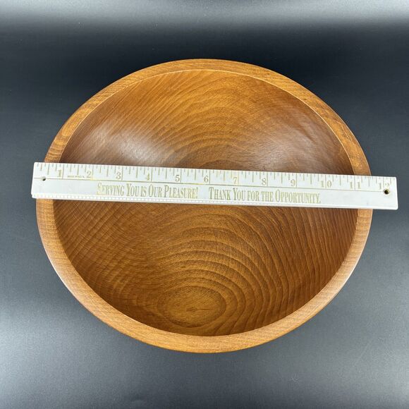 Vintage Footed Wood Salad Bowl Fork Spoon Set By Woodcraftery Made In USA - Picture 16 of 16